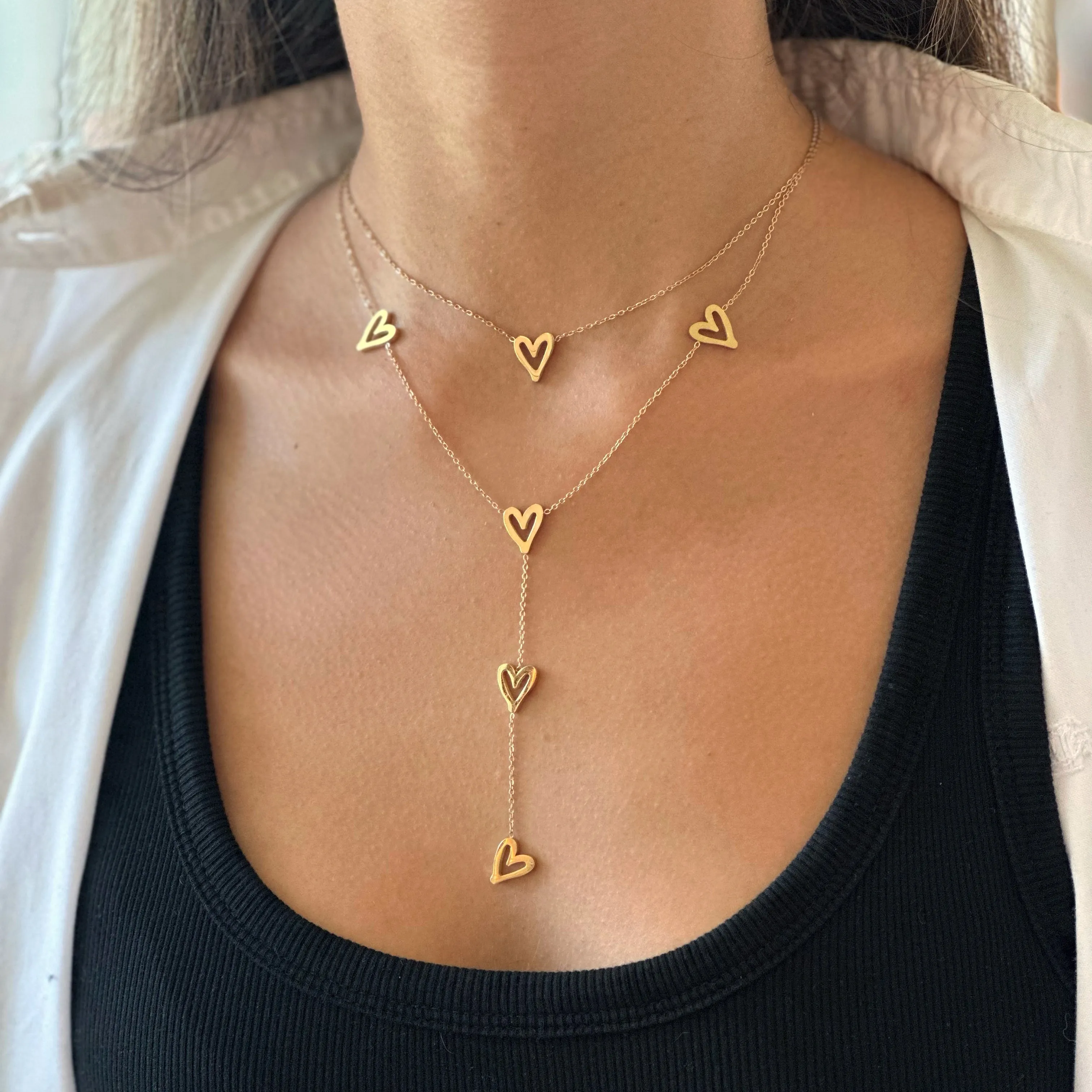 Script Open Heart Lariat Necklace