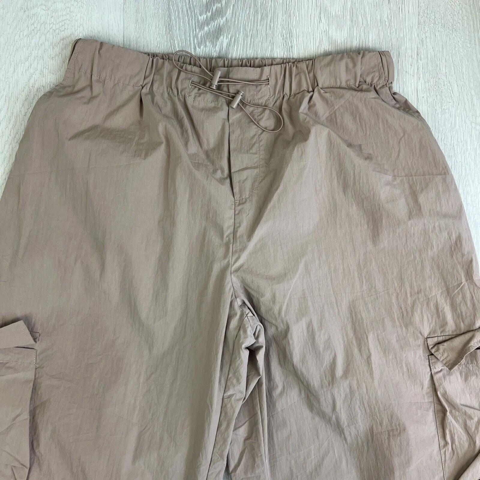 Seed Heritage Womens Lightweight Beige Wide Leg Cargo Parachute Pants Size 14