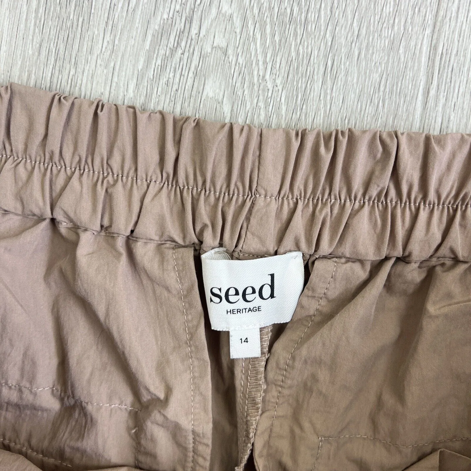 Seed Heritage Womens Lightweight Beige Wide Leg Cargo Parachute Pants Size 14