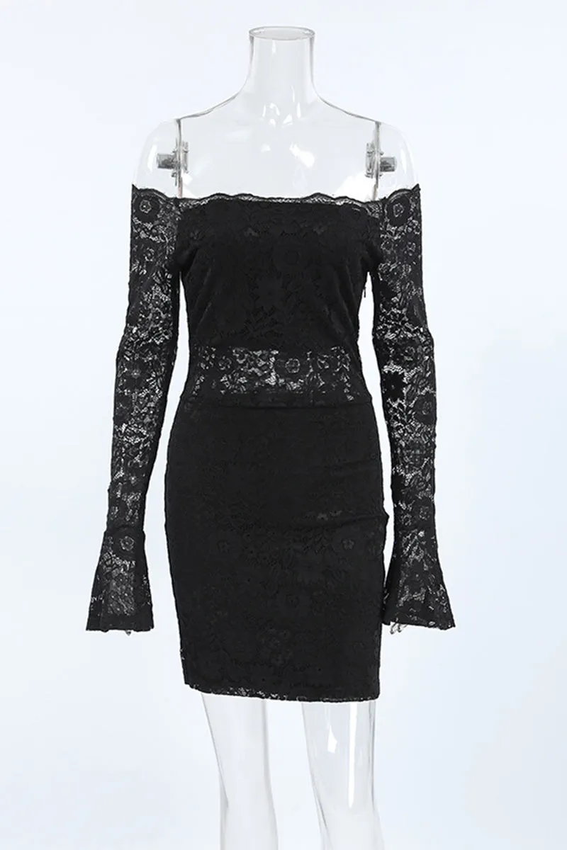 Sexy Lace Hollow Out Off Shoulder Lace Dress Dresses