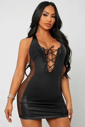 Sexy PU Lace UP Mini Dress