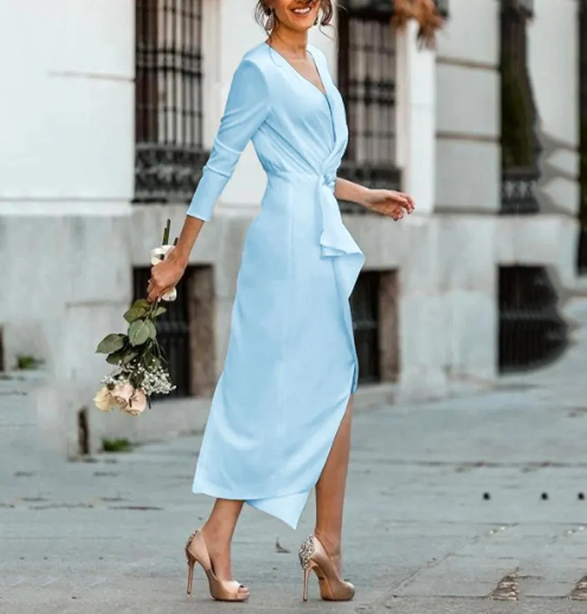 Sexy Split Front 3/4 Length Sleeves Women Dresses