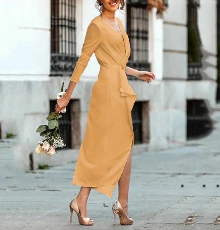 Sexy Split Front 3/4 Length Sleeves Women Dresses