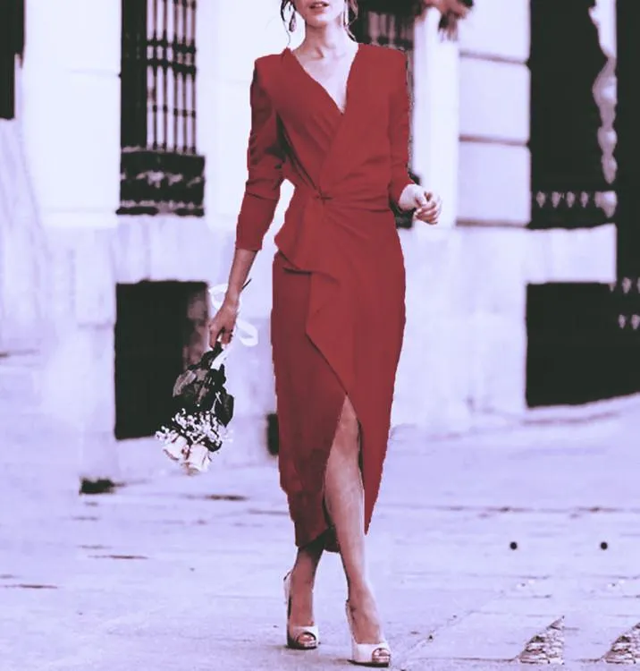 Sexy Split Front 3/4 Length Sleeves Women Dresses