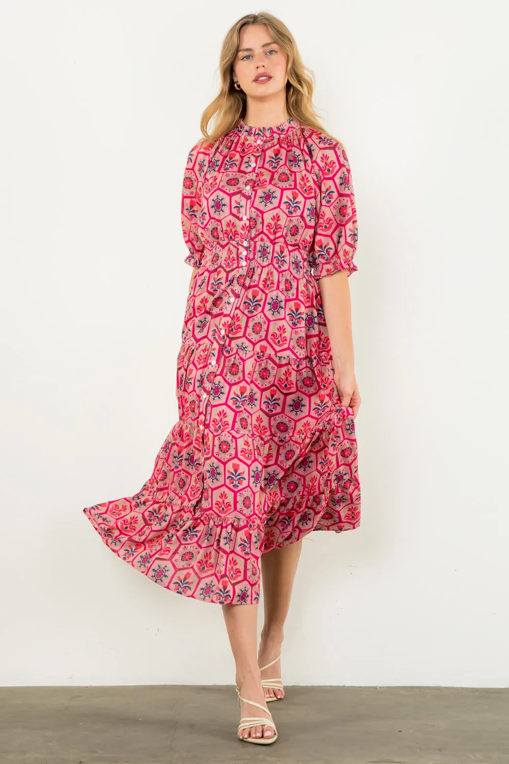 Shades of Pink Geometric Print Maxi Dress