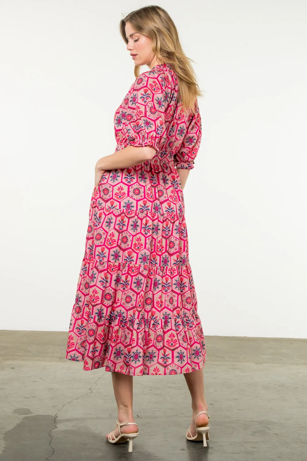 Shades of Pink Geometric Print Maxi Dress