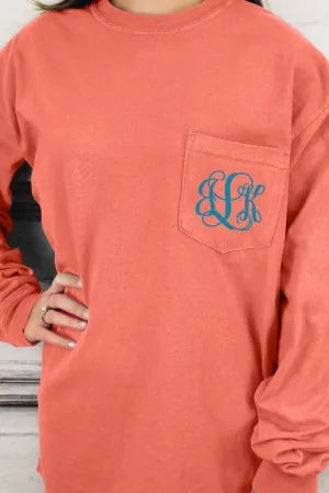 Shades of Red/Orange Comfort Colors Long Sleeve Pocket Tee