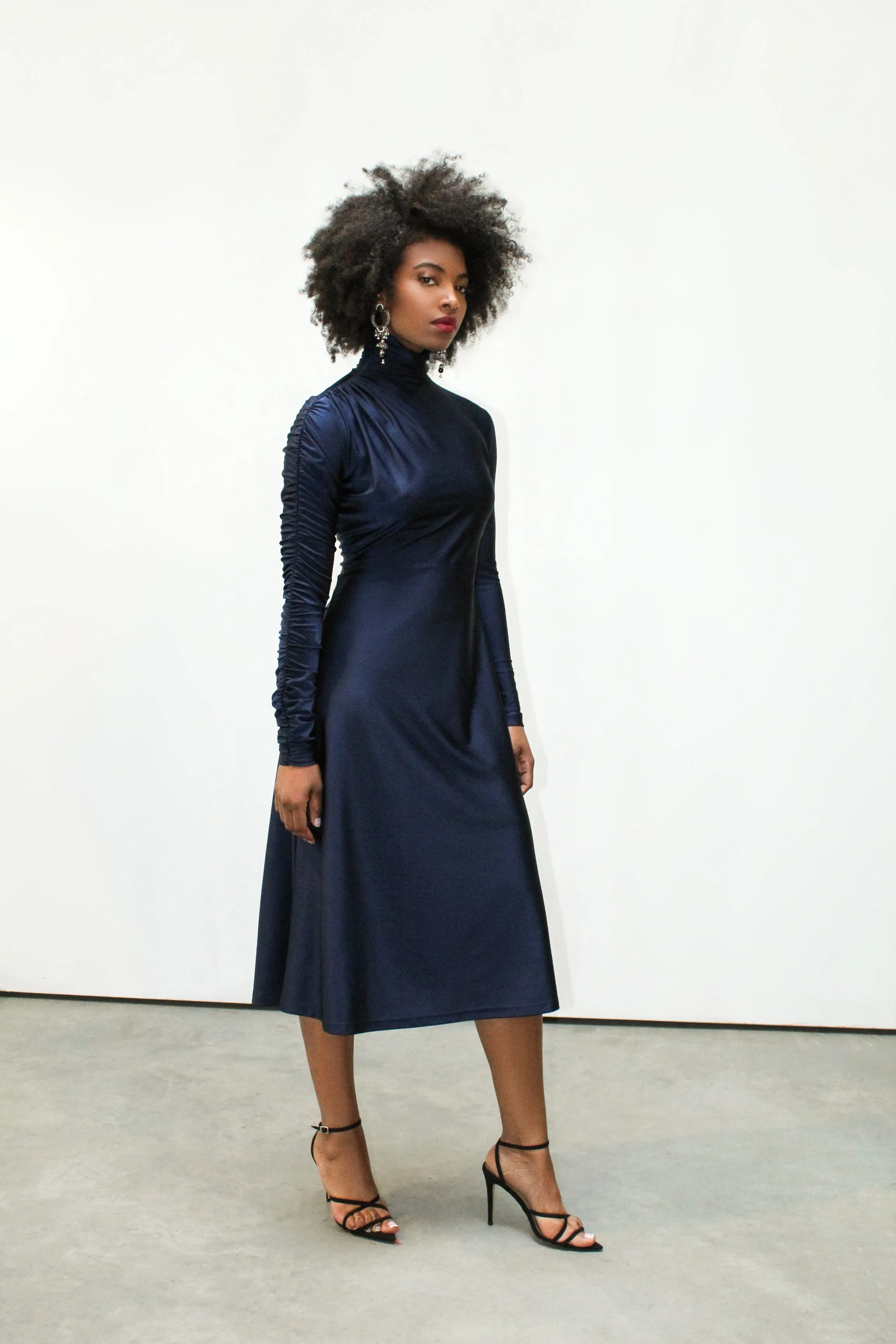 Sharon Half Dramatic Dress - NAVY