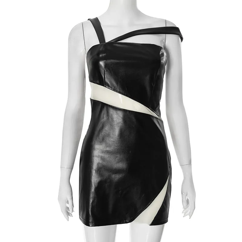 Sheer Cut Out Faux Leather Mini Dress