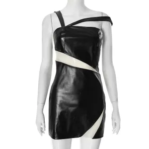 Sheer Cut Out Faux Leather Mini Dress