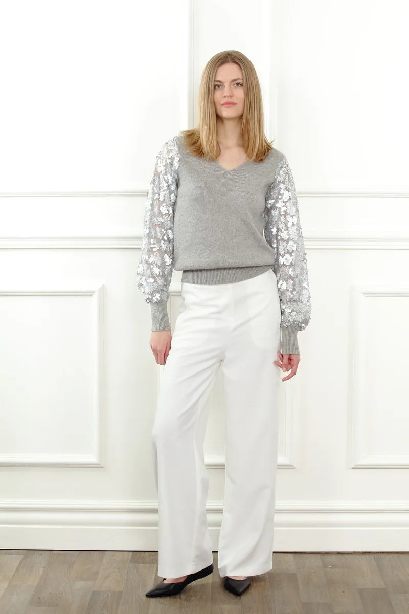 Sheer Sequin Sleeve Sweater