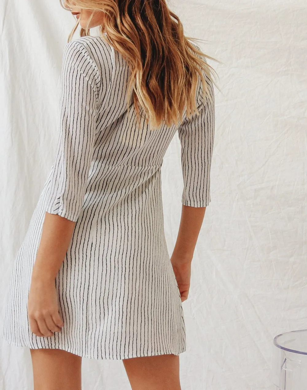 Short Mid-sleeve High-waist Striped Dress