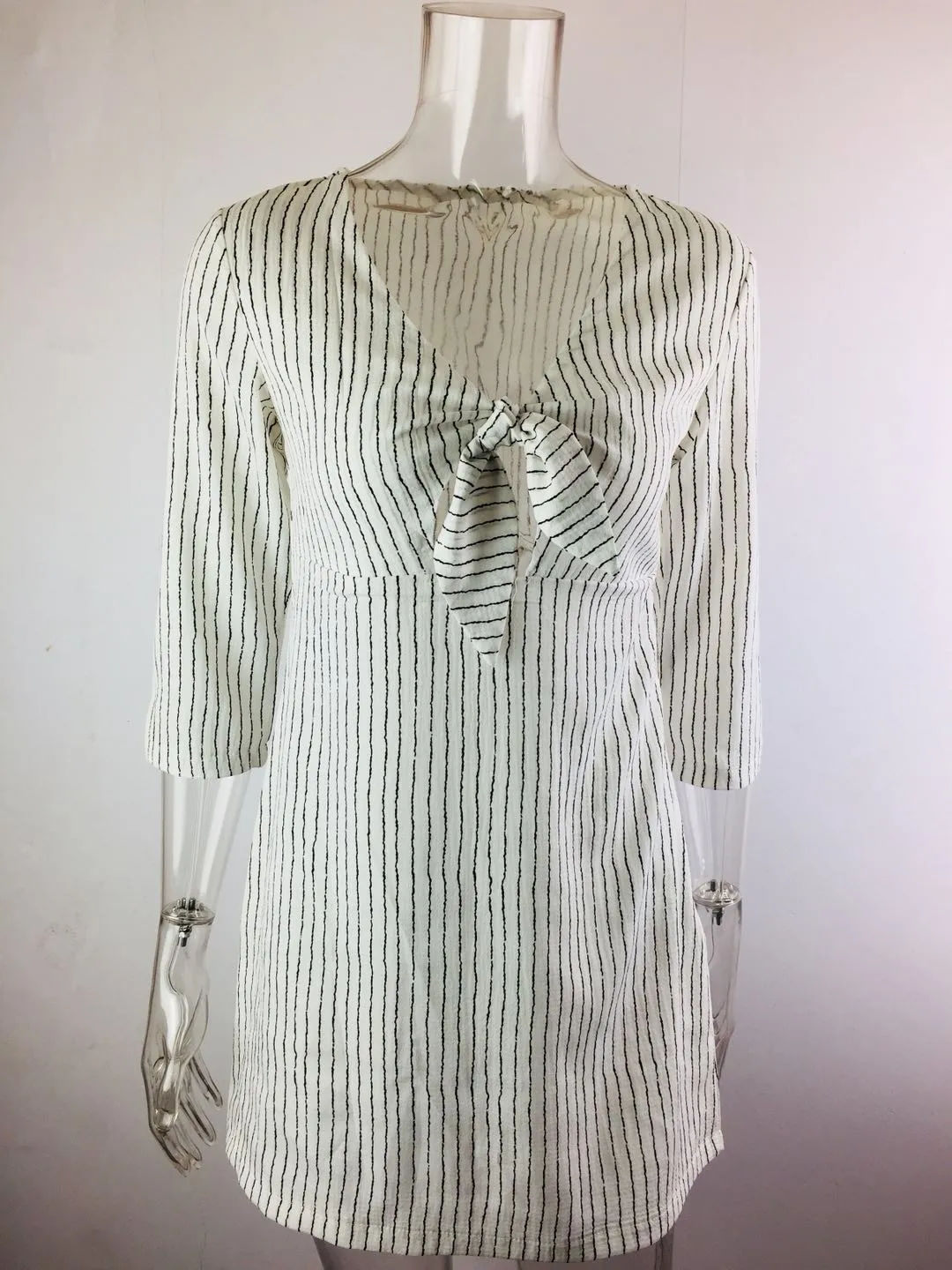 Short Mid-sleeve High-waist Striped Dress