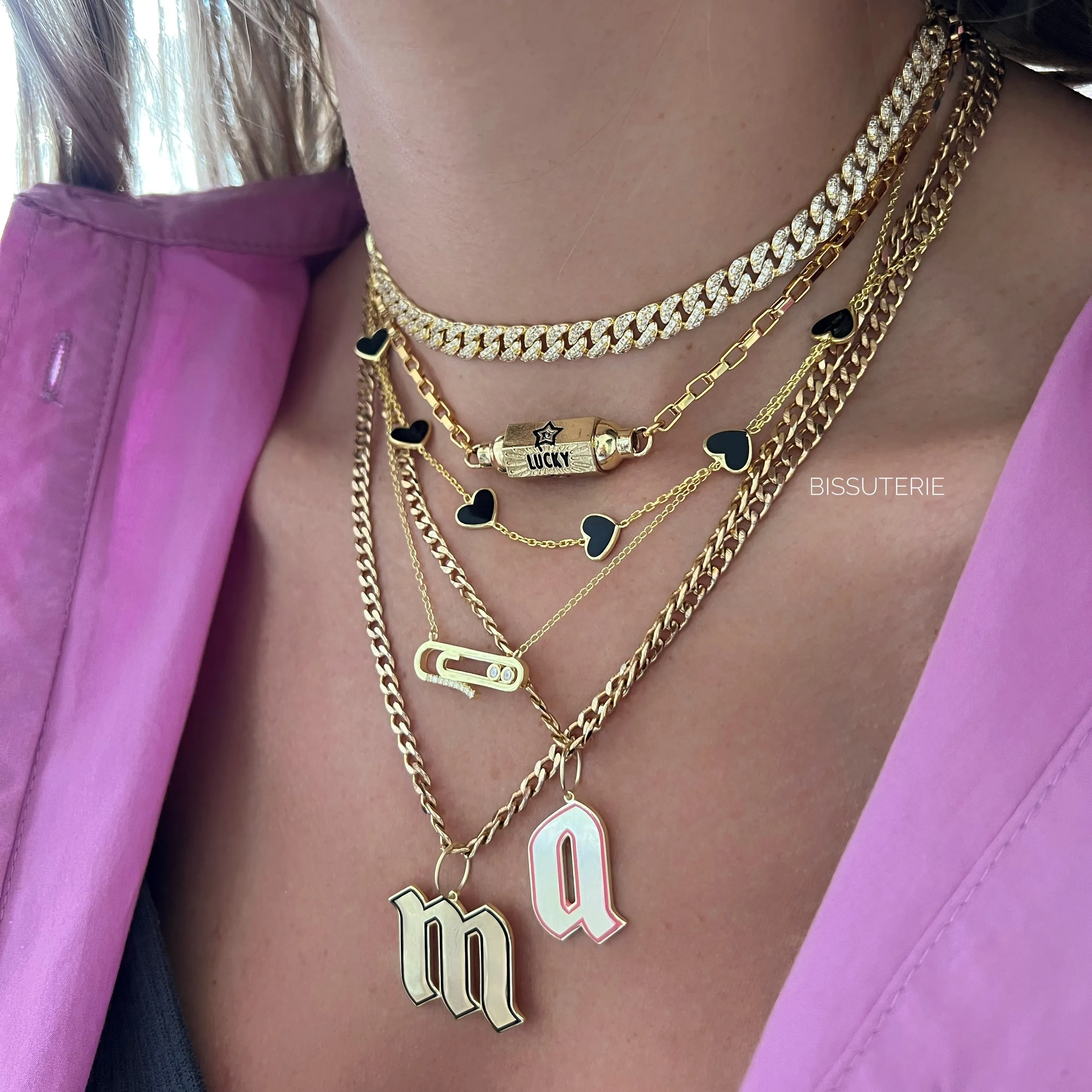 Sideway Hearts Necklace Gold 14K