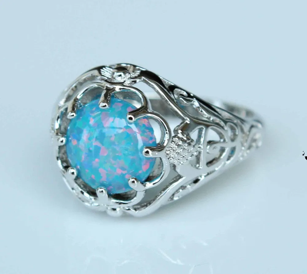 Silver Blue Fire Opal Ring