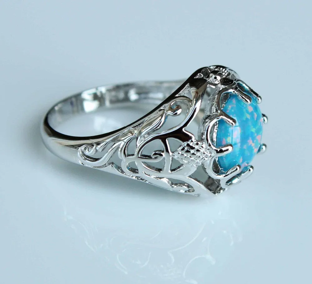 Silver Blue Fire Opal Ring