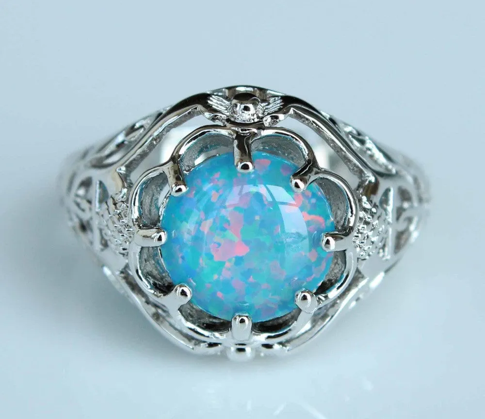 Silver Blue Fire Opal Ring