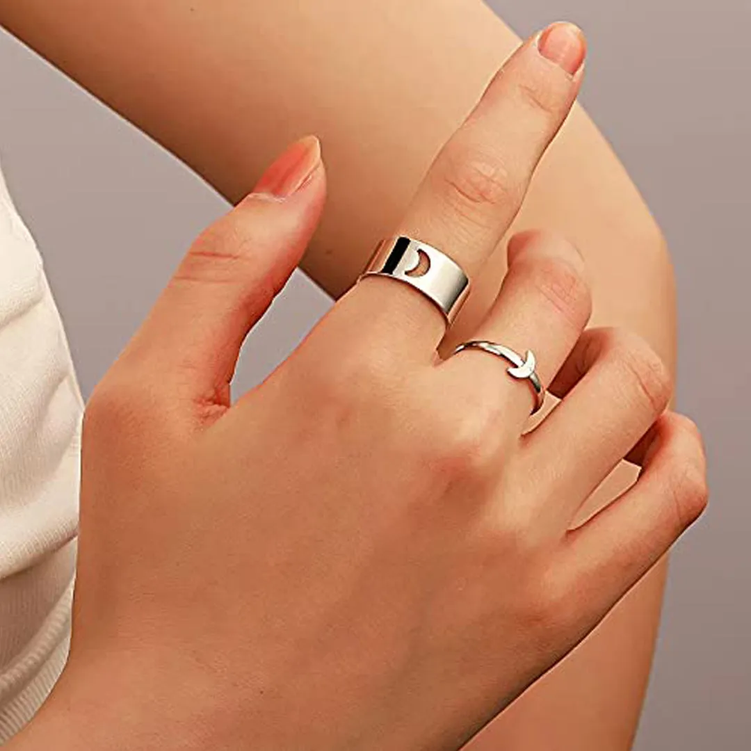 Silver Half Moon Matching Wrap Finger Couple Ring