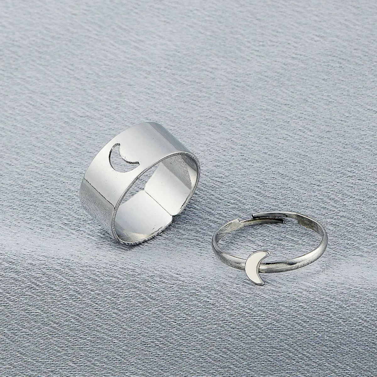 Silver Half Moon Matching Wrap Finger Couple Ring