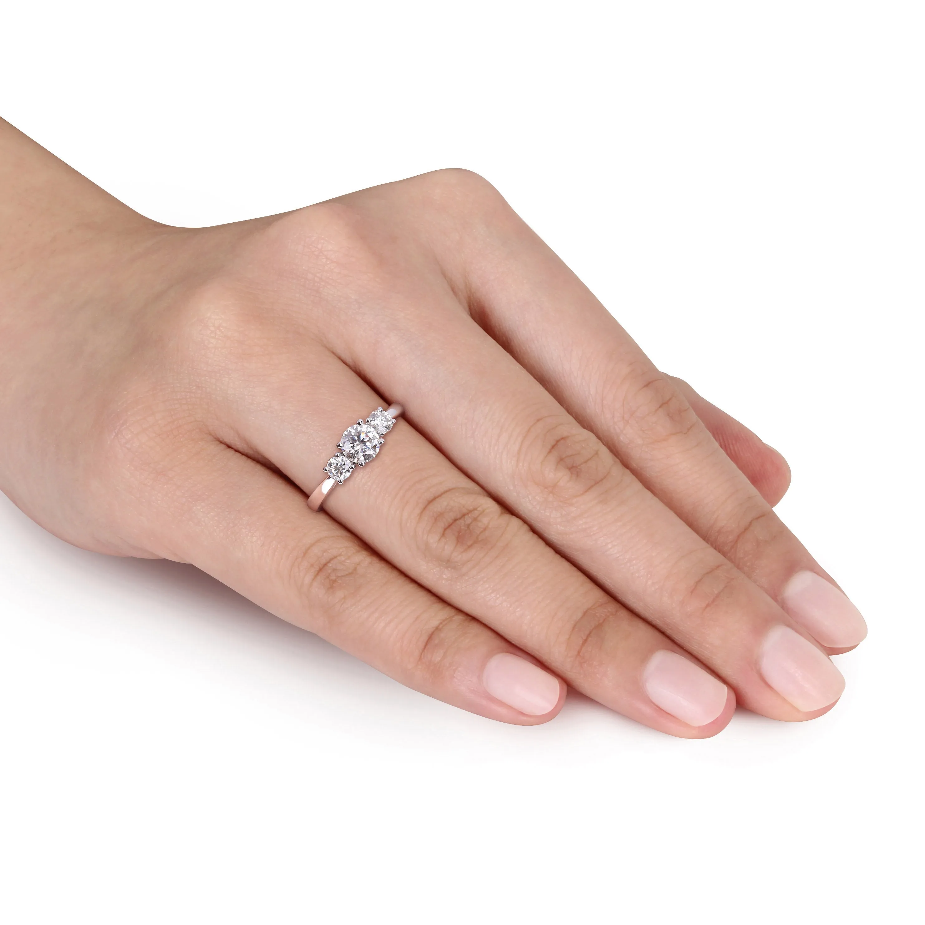 Silver Moissanite Three Stone Engagement Ring