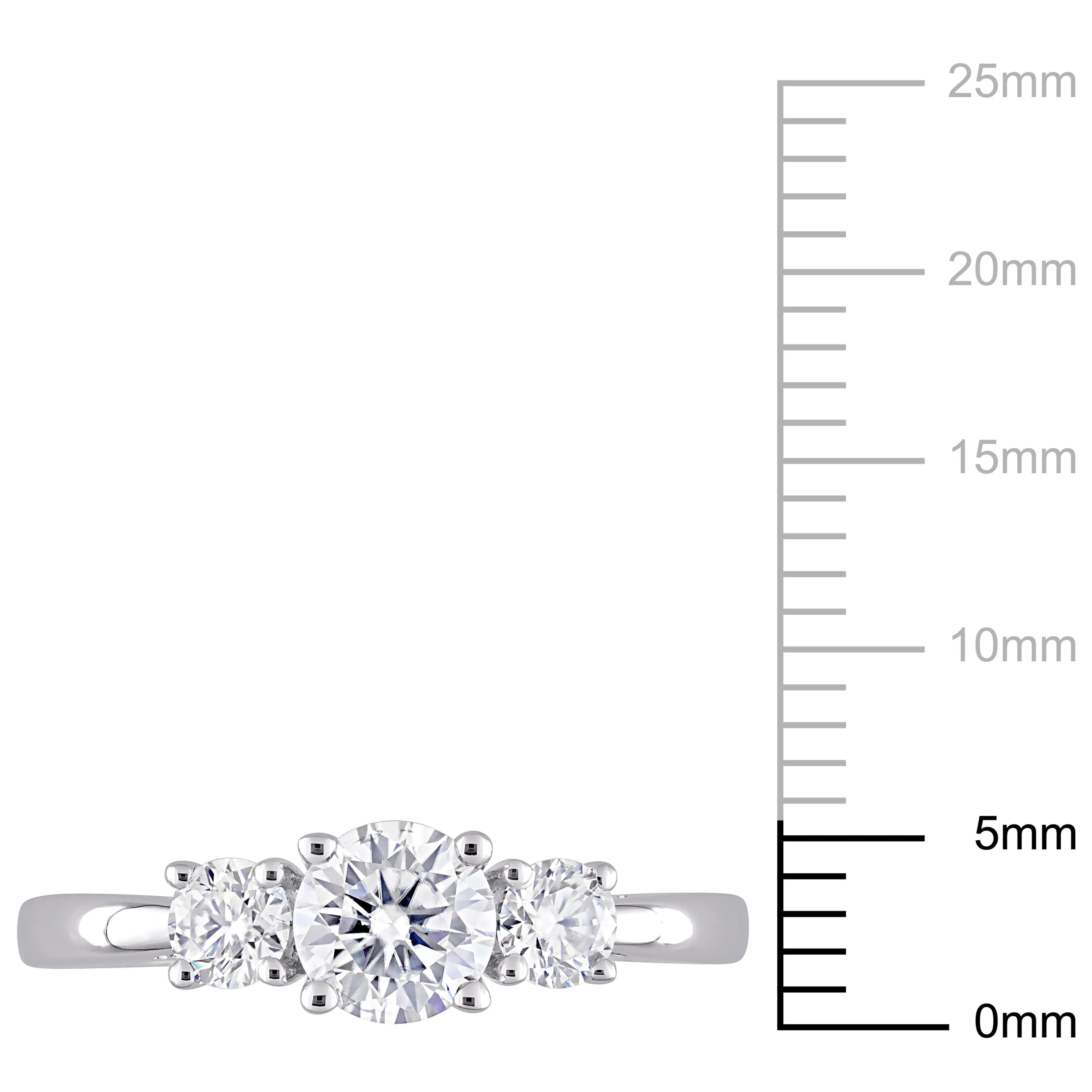 Silver Moissanite Three Stone Engagement Ring