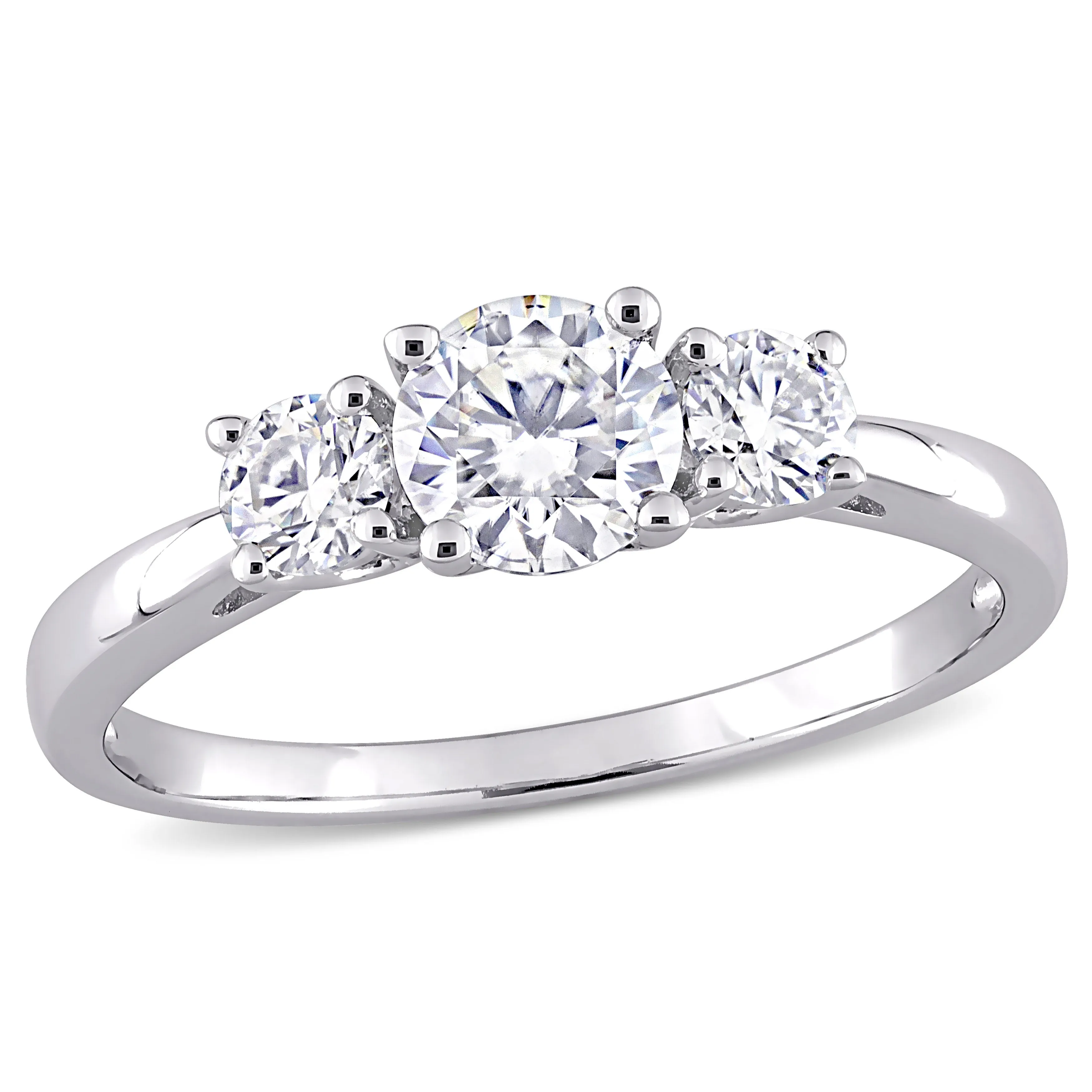 Silver Moissanite Three Stone Engagement Ring