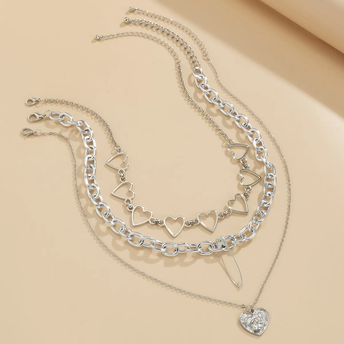 Silver-Plated Heart Pendant Necklace Set
