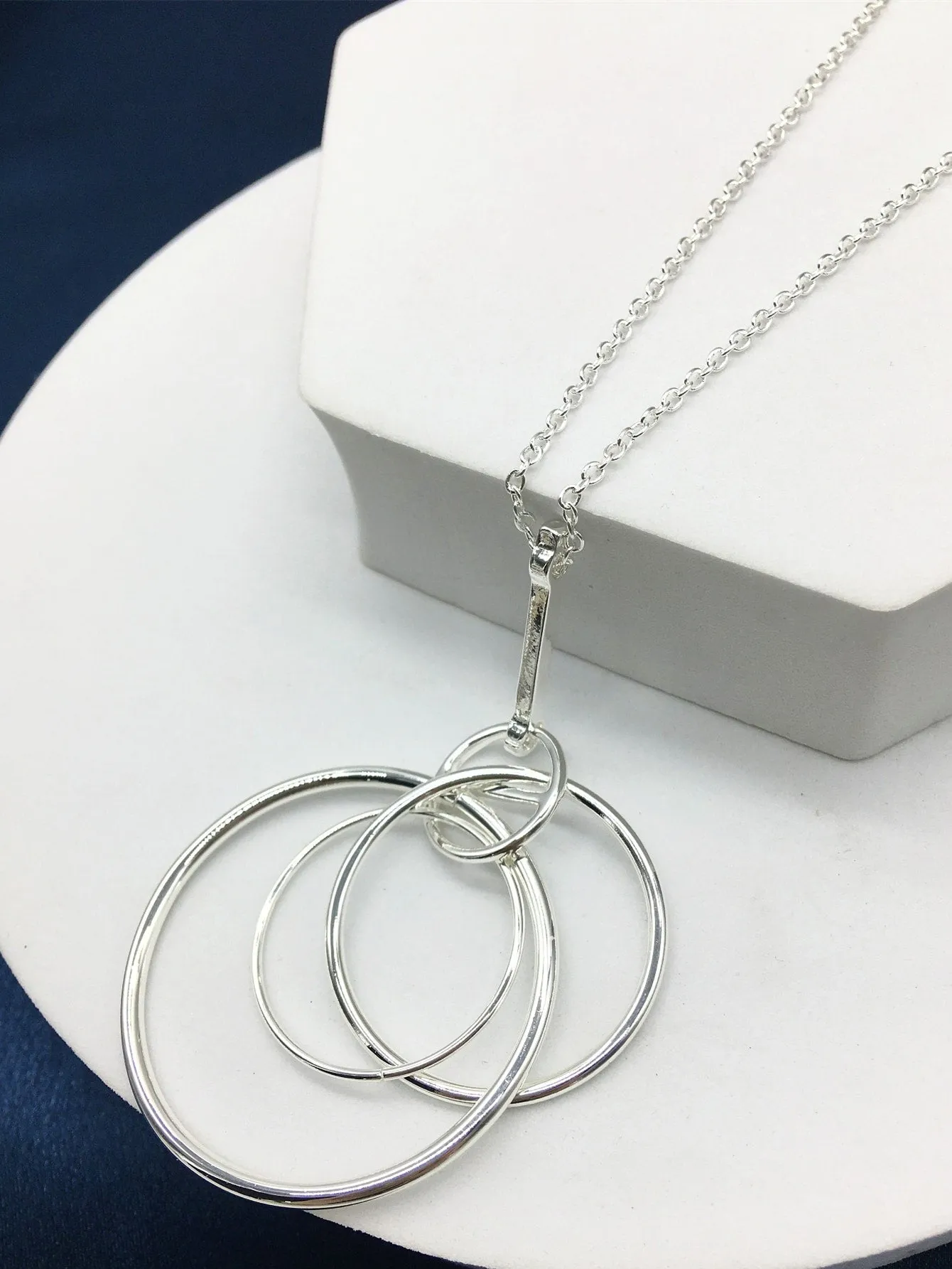 Silver Round Rings Long Necklace