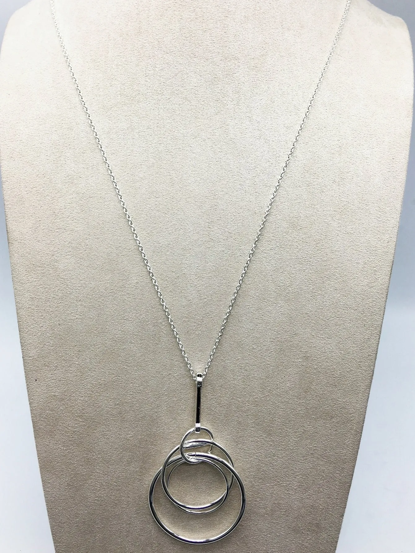 Silver Round Rings Long Necklace