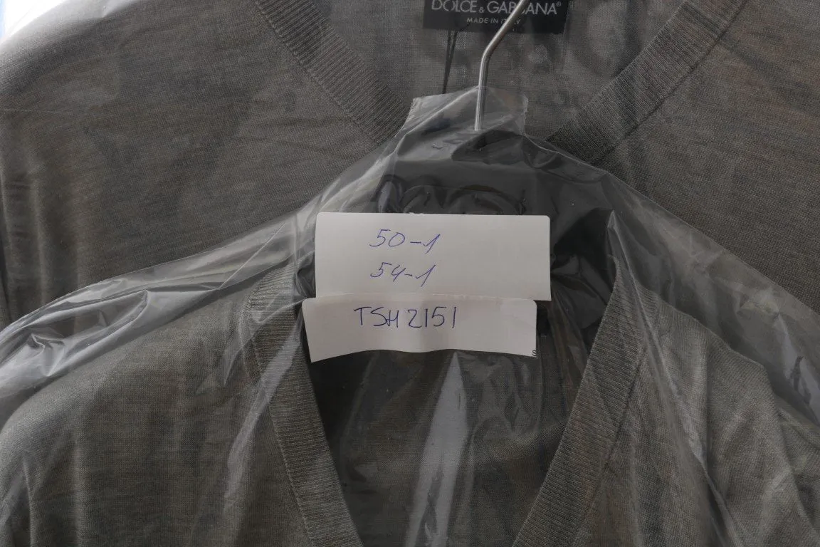Silver Silk V-neck Pullover Sweater