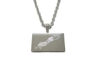 Silver Toned Etched Swimming Octopus Pendant Necklace