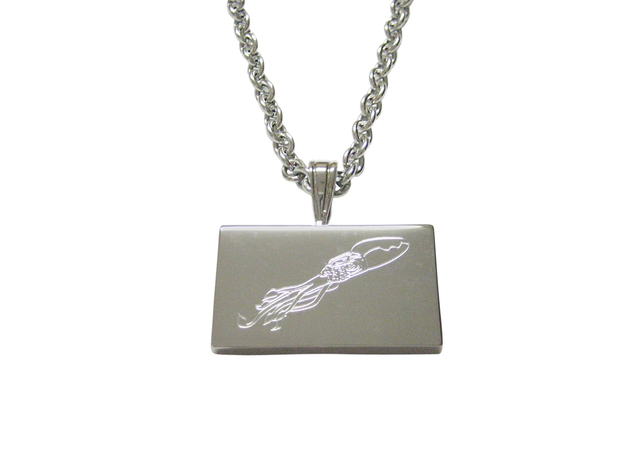 Silver Toned Etched Swimming Octopus Pendant Necklace