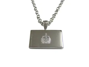Silver Toned Etched Vermont State Flag Pendant Necklace