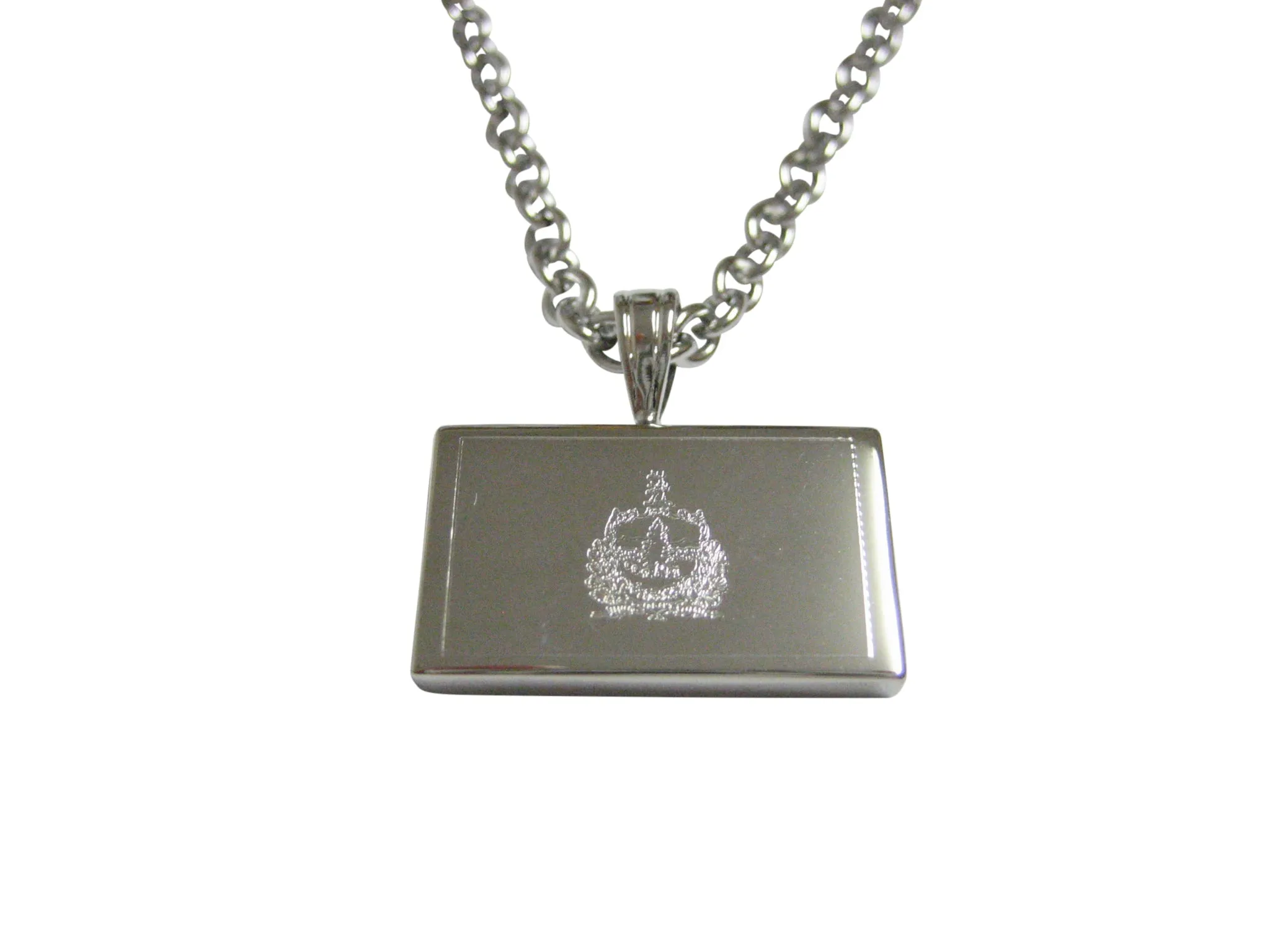 Silver Toned Etched Vermont State Flag Pendant Necklace
