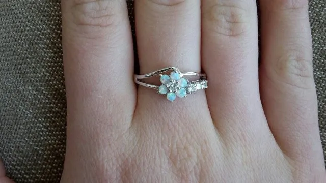 Silver White Fire Opal Flower Ring
