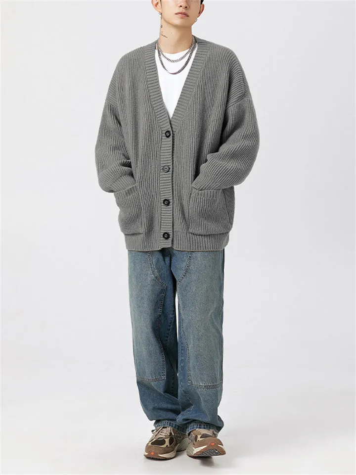 Simple All-Match Button Up V-Neck Sweaters for Male