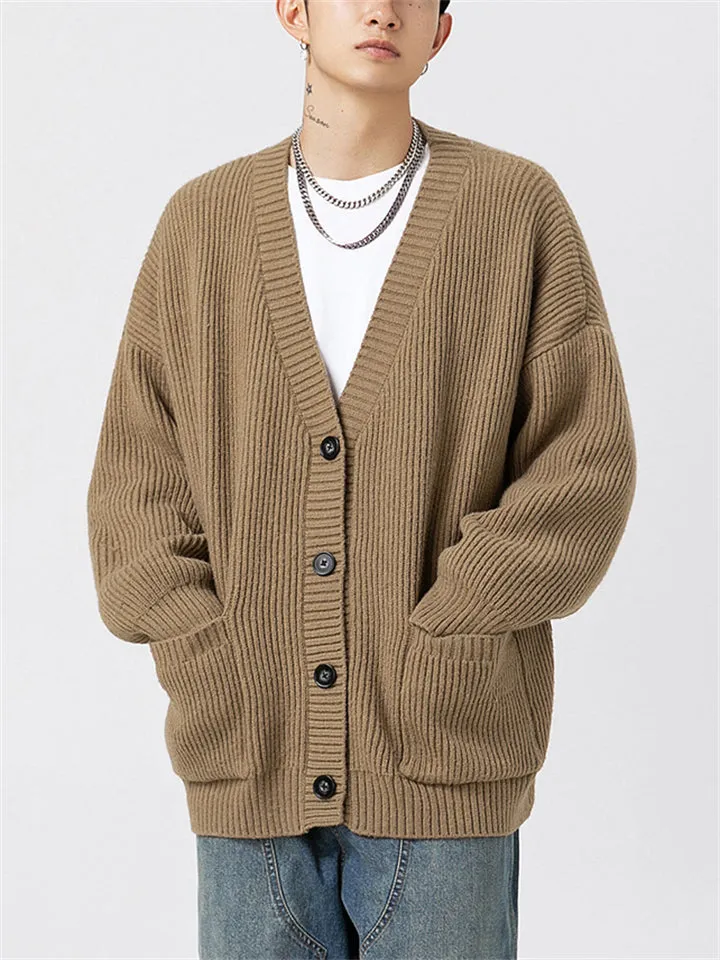 Simple All-Match Button Up V-Neck Sweaters for Male