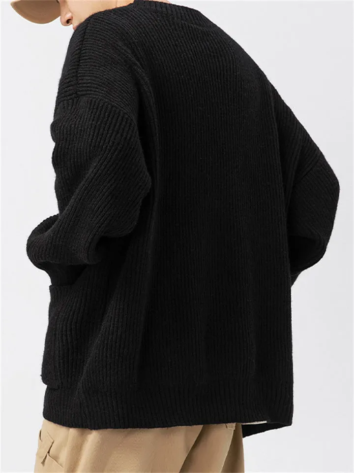 Simple All-Match Button Up V-Neck Sweaters for Male
