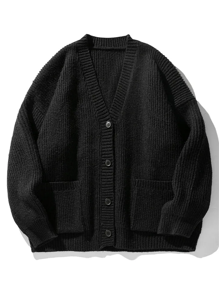 Simple All-Match Button Up V-Neck Sweaters for Male