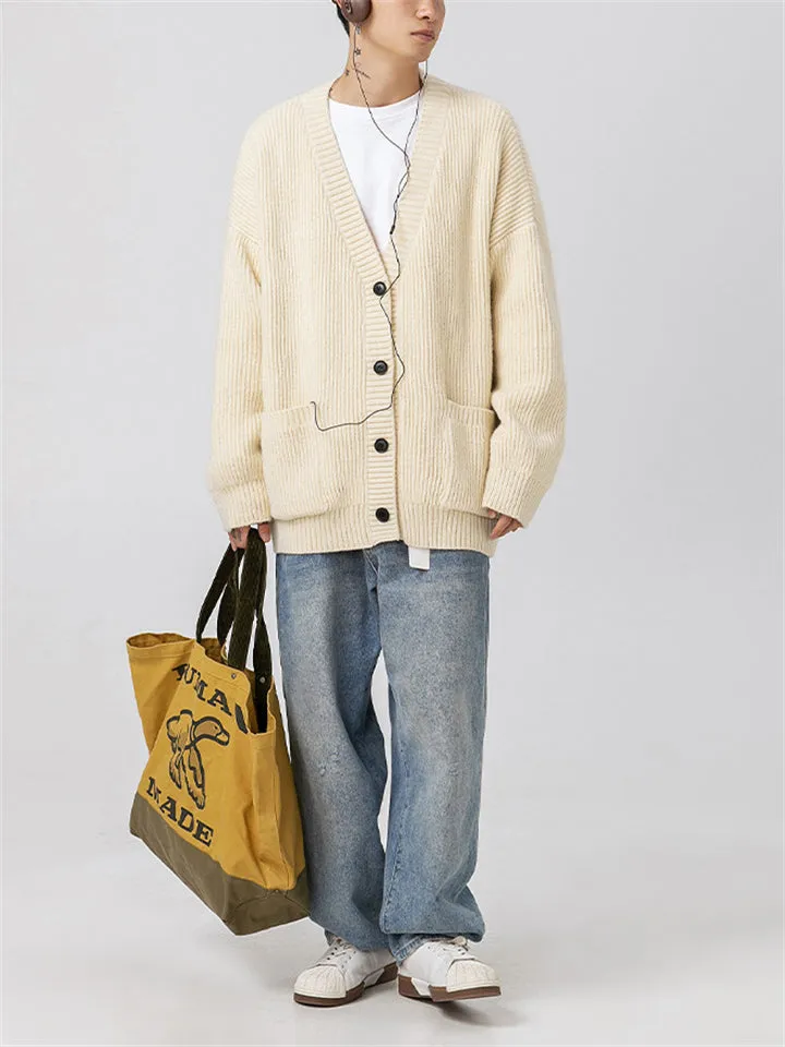 Simple All-Match Button Up V-Neck Sweaters for Male