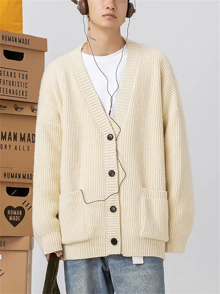 Simple All-Match Button Up V-Neck Sweaters for Male