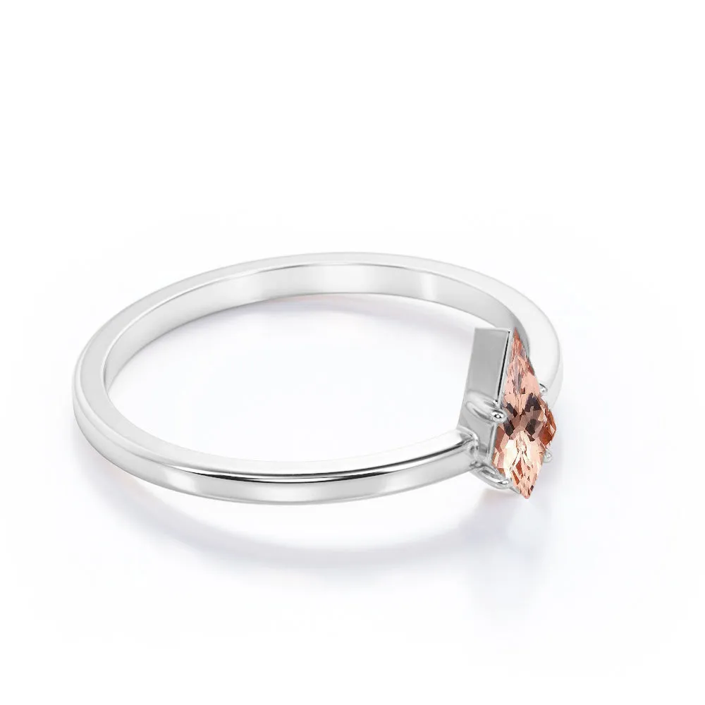 Simple Bezel design 1 carat Kite shaped Morganite solitaire anniversary ring for women in Rose gold