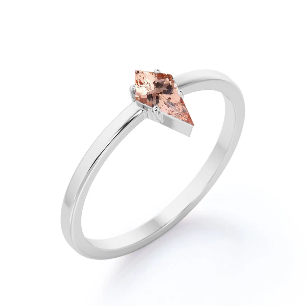 Simple Bezel design 1 carat Kite shaped Morganite solitaire anniversary ring for women in Rose gold