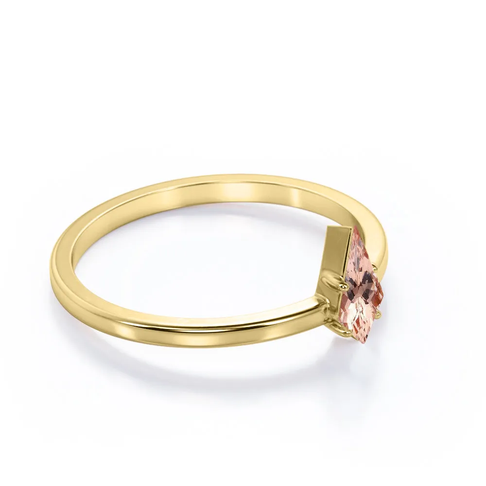 Simple Bezel design 1 carat Kite shaped Morganite solitaire anniversary ring for women in Rose gold