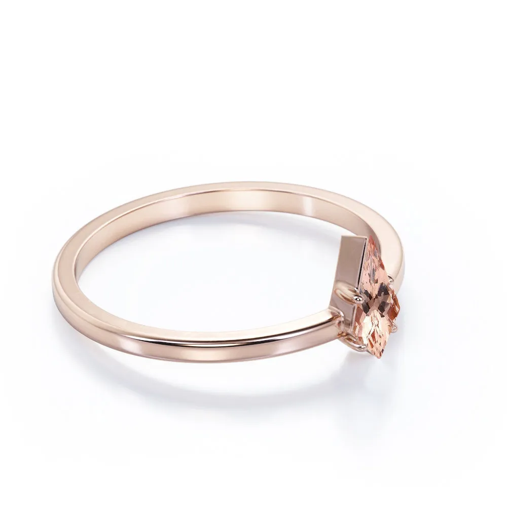 Simple Bezel design 1 carat Kite shaped Morganite solitaire anniversary ring for women in Rose gold