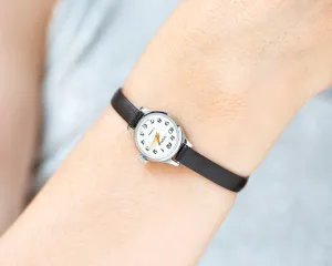Simple watch for women Seagull vintage, women's watch silver shade tiny wrist, Arabic numerals wristwatch delicate accessory, leather strap