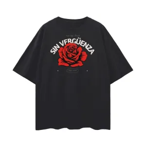 Sin Vergüenza Graphic Tee meaning No Shame in Spanish LGBTQ  Hispanic Pride on front of Black Oversize Deep Drop Shoulder Tee - 190 GSM