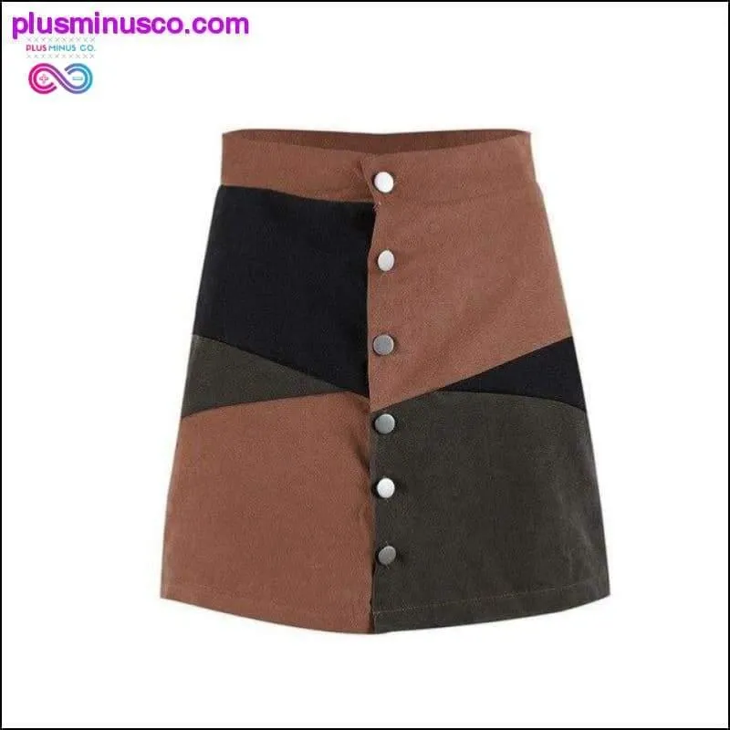 Single Breasted Patchwork Knee-Length A-Line Skirts at