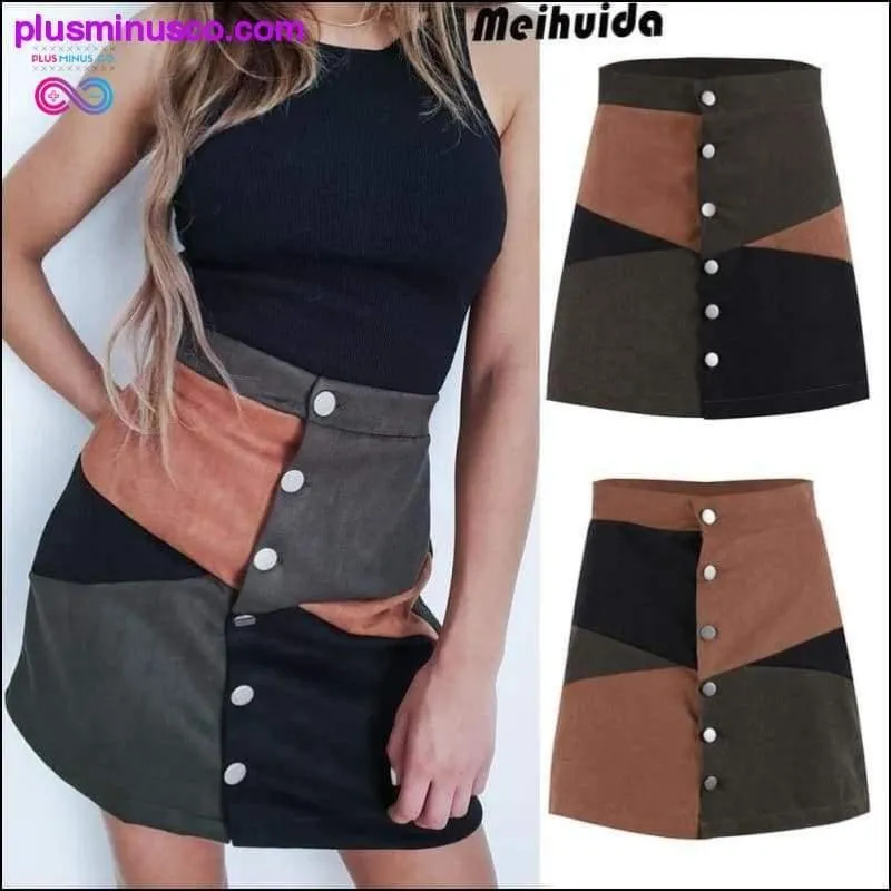 Single Breasted Patchwork Knee-Length A-Line Skirts at