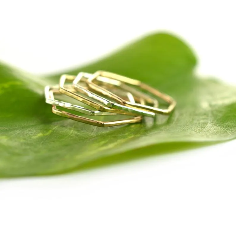 Size 6 / Stackable Hexagon Rings Set of 5